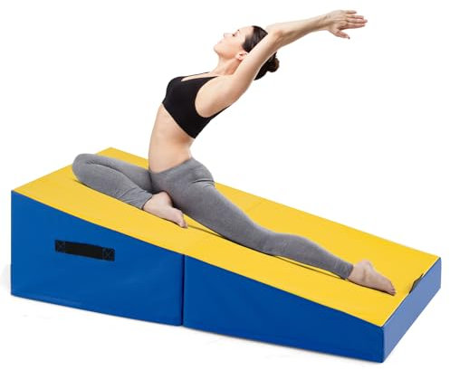 GYMAX Neigbare Gymnastikmatte faltbar, Schräge Gymnastikmatte mit Keilform & Tragegriff, Weichbodenmatte, Fitnessmatte, Trainingsmatte für Kinder& Erwachsene