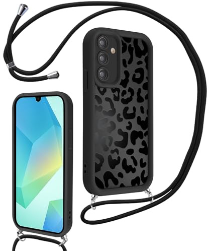 Xylota Handyband für Samsung Galaxy A16 4G/5G Hülle mit Band, Aesthetic Muster Design Handyhülle mit Kette Kordel Schlüsselband, Mädchen Schutzhülle für Samsung A16 5G zum Umhängen,Leopard