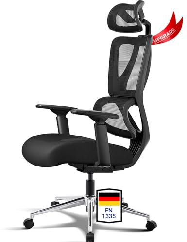 MELOKEA Bürostuhl Ergonomisch 150kg, Upgrade Bürostühle, Schreibtischstuhl mit Dynamischer Lordosenstütze, Elastisches Federkernpolste, Extra Breite Kopfstütze, Große Menschen, EN 1335, Office Chair