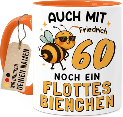 Tassenliebling® 60. Geburtstag lustige Tasse personalisiert mit Namen - Flottes Bienchen - Geschenkidee Freundin Mama Oma Kollegin - Beidseitiger Druck - 330ml Keramik
