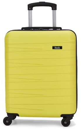 Rock Seattle Small Hard Shell Cabin Suitcase in Yellow - Refined Lines, Angular Patterns & Lightweight Design - Telescopic Handle & Impact-Resistant Material - 55x40x20cm 34L Capacity