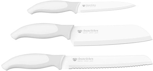 GRÄWE Küchenmesser-Set CleanCitchen 3-teilig,Weiß, Messer, Messerset, Brotmesser, Gemüsemesser, Obstmesser, Allzweckmesser, Edelstahl Beschichtet, Spülmaschinengeeignet