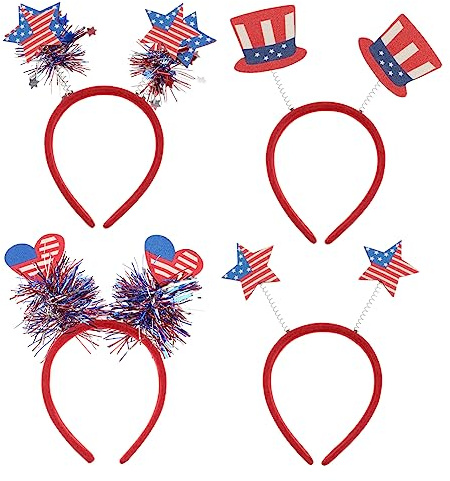 OFFIGAM 4 STÜCKE Unabhängigkeitstag Haarreifen Lustige Kopfband Accessoires für Feier Verschiedene Designs für Amerikanische Partys und Mottopartys