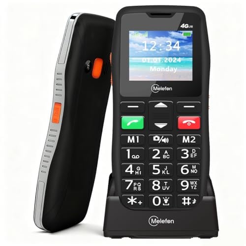 Melefon Téléphone Senior 4G débloqué, Grandes Touches, Bouton SOS