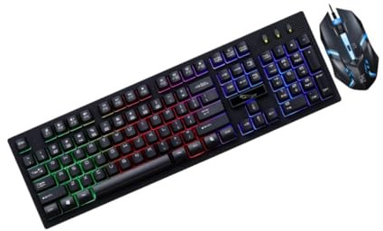 ANDRESLAD Clavier Souris Filaire USB Mécanique Tactile Rétroéclairé pour Gaming et Bureau Design Lumineux Noir Ensemble Complet pour PC et Portable