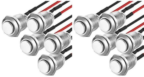 12 mm Druckknopfschalter für 10 Stück, vorverdrahtet, wasserdicht, IP65, Edelstahl-Wippschalter für Boothupen, Automobil-DIY-Projekte