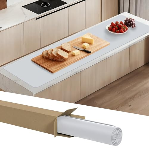 SOSMAR Groß Silikonmatte 125 x 40cm, Super Lange Arbeitsunterlage, Malunterlage, Bastelunterlage, Hitzebeständig & Rutschfest Silikon Unterlage für Küche, Basteln und Schreibtisch (Hellgrau)