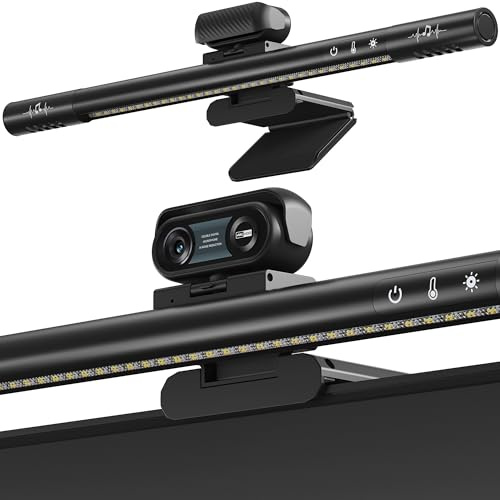 4-in-1 4K Webcam with Microphone and Speaker, Noise Cancellation, Privacy Cover, Auto Light Correction, 90° FOV , Plug & Play USB Camera with Monitor Light Bar, Webcam for PC/Meeting/Online Video