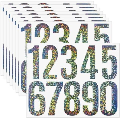 Large Number Stickers, Self Adhesive Bin Numbers for Wheelie Bins, 8Sheets | Weather-Resistant Vinyl, Reflective Finish, Self-Adhesive Application, Suitable for Wheelie Bins, Mailboxes and Doors