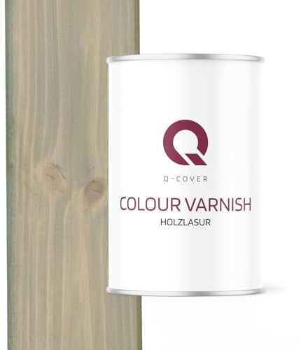 Q-COVER Holzlasur Hellgrau 7001 1 L Satin – Silikonharz, Holzlasur, Innen & Außen, Filmbildend, Alle Holzarten, Zaun, Terrasse
