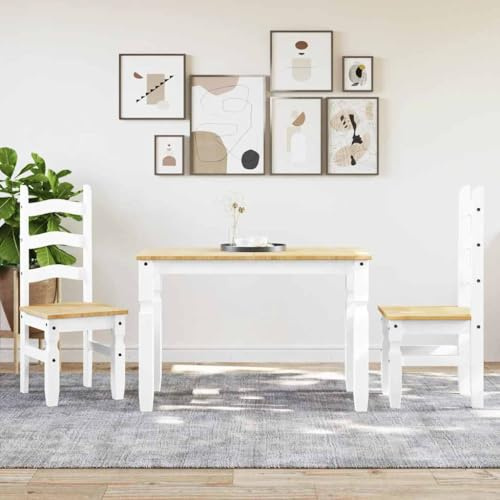 Holekex Panama 3 TLG Essgruppe Weiß aus Massivholz Kiefer, Tischgruppe für Esszimmer und Küche, 112 x 60 x 75 cm, pflegeleicht, platzsparend, 2 Stühle, 110 kg pro Sitz