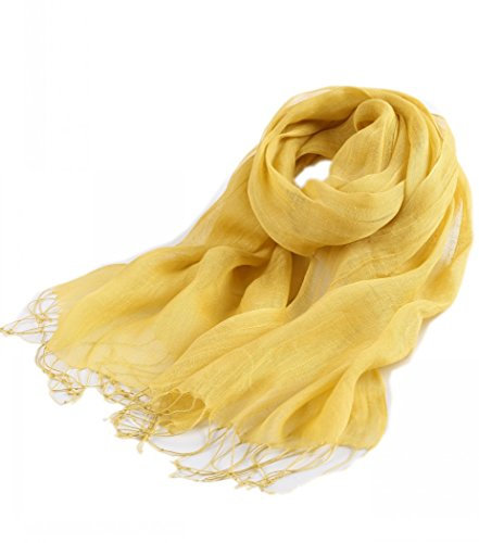 Prettystern Unifarbe Damen Herren 100% Leinen Frühling Sommer-Schal mit Fransen - T17 Senf Gelb