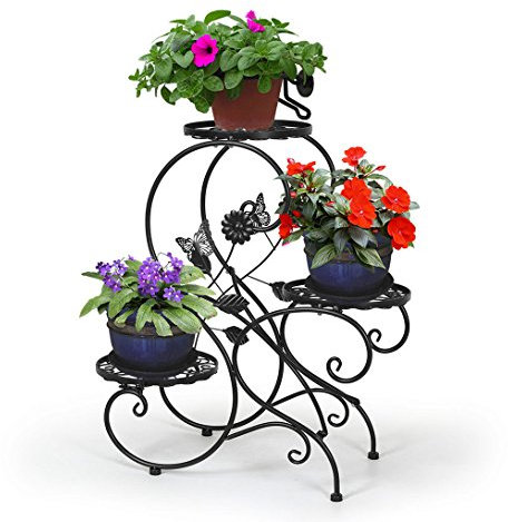 HAHAHA Portafiori S da Giardino, Portafiori Fioriera Decorativa, 3 Vasi, 60 x 26 x 64 cm, Nero, Metallo, Resistente alle Intemperie