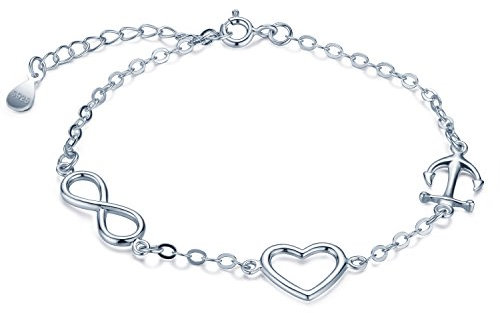 MicLee Unendlichkeit Symbol Herz Anker Damen Armband 925 Sterling Silber Charm Armband Verstellbare Armkette Armkettchen für Frauen Mädchen