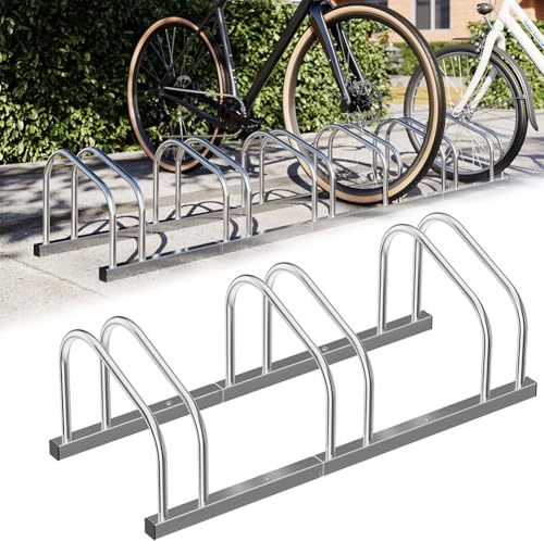 BAKAJI Cykelställ Golv Eller Väggstativ Utomhus Cykelparkering Stål Cykelhållare Med Monteringsmaterial Ingår (3-Sits)