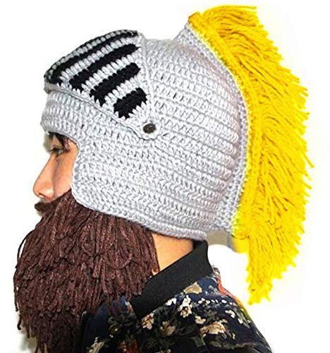 Perücke Bart Hüte Cosplay Roman Knight Strickhelm Winter Sport Wärmer Cap Ski Lustige Maske Beanie (Gelb)