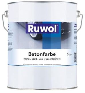 Ruwol Betonfarbe Standard weiß 5 liter - Betonfarbe außen frostsicher - Bodenfarbe Außen- fassadenfarbe sockelfarbe Farbe für Beton, Holz, Stein - Innen & Außen - Terrassen und Einfahrten
