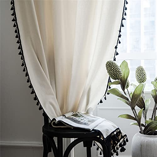 Xlabor Boho Vintage Vorhang mit Quasten Vorhang Halbverdunkelung mit Ösen Baumwolle Leinen Gardinen für Wohnzimmer Schlafzimmer 1 Stück D 150x160cm