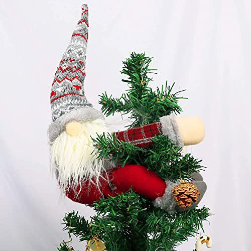 Weihnachtsbaumspitze Wichtel - Handgemachte Wichtel Weihnachtsdekoration, Lustige Weihnachtsbaumspitze, auch als Vorhangbinder, Einzigartige Weihnachtswichtel-Dekoration (Rote Hut)