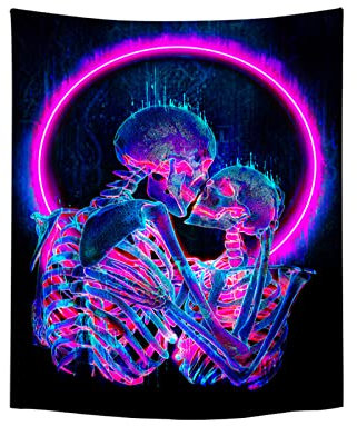 Roninkier Wandteppich Skelett Psychedelic-Fluoreszierender Wandtücher - Indischer Tapisserie Schwarzlicht Abstrakt Wandbehang Boho Gothic für Schlafzimmer Wanddekoration kinderzimmer,150x100cm