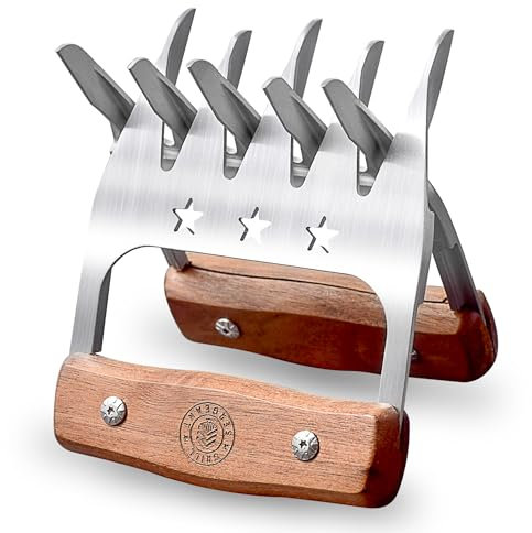 Grill Sergeant Metall Fleischkrallen, BBQ Schweinefleisch Shredder, Forever Garantie, Walnussholzgriffe, patentiert, 304 Edelstahlgabeln, große Nieten, am besten zum Zerkleinern, Servieren, Huhn