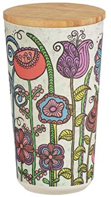 WENKO Aufbewahrungsdose Flowers, floraler Vorratsbehälter mit Deckel aus Bambus, luftdichte Aufbewahrung von Lebensmitteln in der Küche, BPA-frei, Füllmenge 0,95 Liter, Ø 10,5 x 18,5 cm, Mehrfarbig
