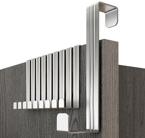 Menz Türhaken zum Einhängen - 10 Stück Kleiderhaken für Tür, kompakte Haken zum Einhängen mit hoher Tragkraft, platzsparende Türgarderobe, flexible Türhakenleiste, Edelstahl