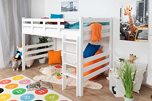Kinderbett Hochbett Easy Premium Line K23, Buche Vollholz massiv weiß lackiert, teilbar - Liegefläche: 120 x 190 cm