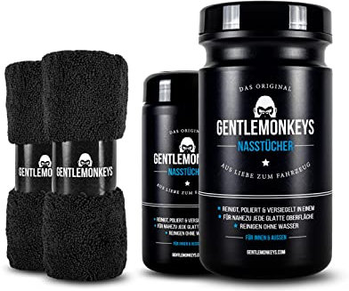 GENTLEMONKEYS Profi Autopflege Set (20 + 45 Nasstücher + 2 Mikrofasertücher) • Reinigt, poliert & versiegelt Auto • Auto waschen & reinigen ohne Wasser • Pflegeset für Innen & Außen