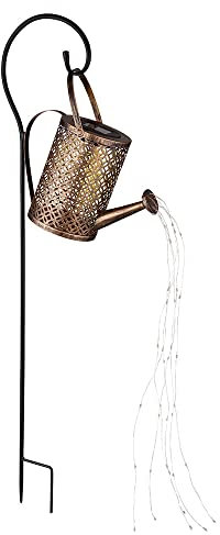 GLOBO Solar Steckleuchte Gießkanne Außen Gartenlampe im Gießkannen Design Stecklampe gold, 36x LED warmweiß, LxBxH 26x12,6x85 cm