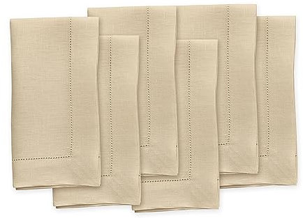 Solino Home Stoffservietten, 6 Stück, 100 % reines Leinen, Beige, Dinnerservietten, 50,8 x 50,8 cm, für den Sommer, klassischer Hohlsaum, handgefertigt und maschinenwaschbar