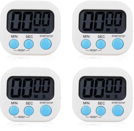 SULIVES 4PCS Digital Kitchen Timer Magnetic Backing Stand Timers, LCD Display Loud Alarm Timer Clock for Baking, Kitchen, Study, Exercise Training, Count