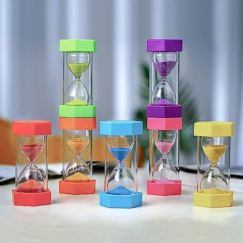 Températeur de sable, minuteur de douche, horloge Grand lot de 6 sabliers, sablier for enfants, 1/3/5/10/15/30 minutes, anti-casse, minuterie colorée for brosse à dents for enfants qui jouent. ( Color