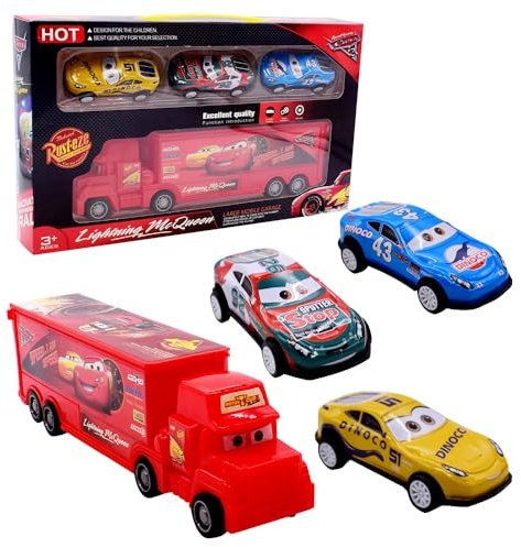 Cars Spielzeugauto Transport Truck Spielzeugautos Racing Modell Cartoon Auto Racer Transporter Kinderidee Spielfahrzeuge Mini Racer Transporter Für 3-12 Jahre Jungen Mädchen Kinder 4PCS