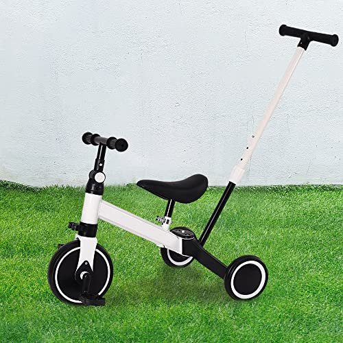 OHMG Kinderkraft Dreirad, mitwachsend, 3-in-1, Laufrad, skalierbar, Fahrrad, Kinderwagen, Skalierbar, Trike Baby, mitwachsendes Baby-Dreirad, mit abnehmbaren Pedalen (Weiß (4 in 1)