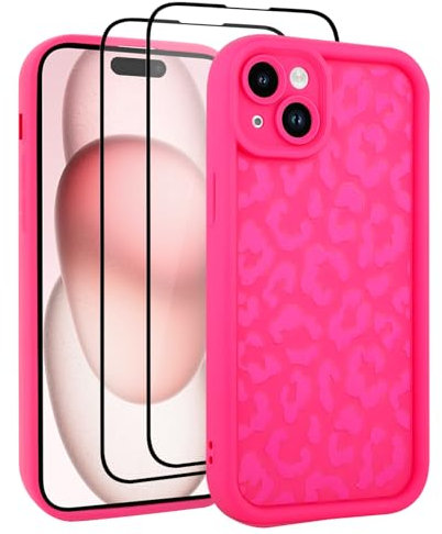 UZEUZA Compatible iPhone 15 Plus Shockproof Cheetah Print Case for Women - Slim Soft TPU Protective Pink Case