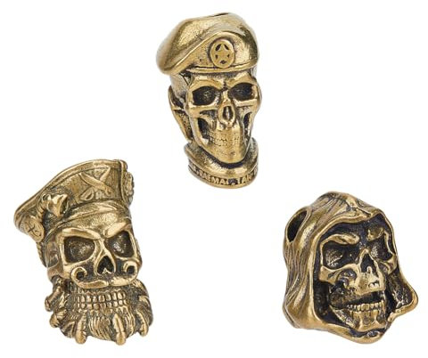 HOBBIESAY 3 Stile Totenkopf Messer Lanyard Messing Perle Pirat Skelett 4 6mm Loch für DIY Anhänger Armband Schlüsselanhänger Geldbörse Rucksack Taschenlampe