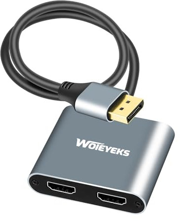 Adaptador de cable divisor DisplayPort 4K 60Hz a HDMI dual para monitores duales de pantalla extendida. Puerto de visualización de especificaciones SST/MST que extiende 1 en 2 salidas HDMI para
