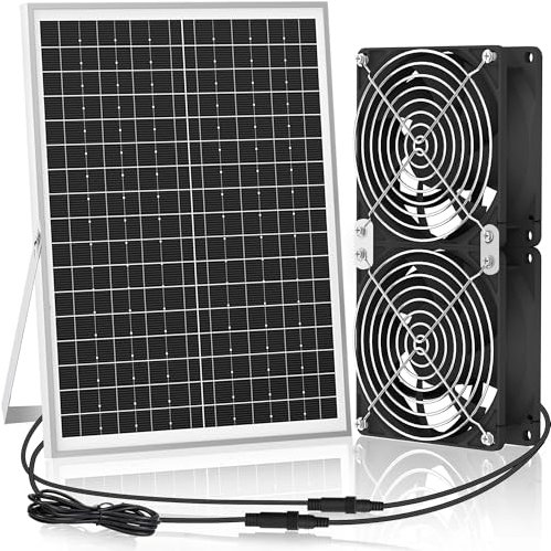 Ventilateur Solaire -20W Panneau solaire, Extracteur D'Air Solaire Pour Poulailler Extérieur/Serre, Avec Deux Ventilateurs Pour L'Entrée Ou L'Évacuation De L'Air | IP66 Étanche | 3500RPM | Câble De 4M