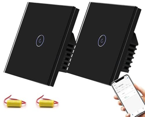 BSEED WiFi Touch Switch Black,1 Gang 2 Way Smart Light Switch Compatible with Alexa and Google Home,with Smart Life Remote Control(No Hub Required)-No Need Neutral Wire-2 pack