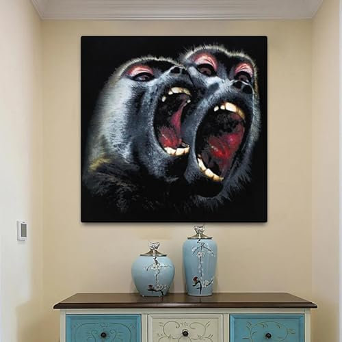 MAIMANG Big Mouth Gorilla Natur Leinwandgemälde, Poster und Drucke, Wandkunst, Bilder, Schlafzimmer, Wohnzimmer, Heimdekoration, 90 x 90 cm, rahmenlos