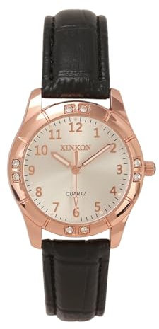 JSDDE Damen Armbanduhr mit Lederarmband Damenuhr Analog Quarzuhr Leuchtende Arabische Ziffer Kleideruhr für Damen Frauen (Schwarz)