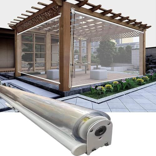 Clear PVC Outdoor Roller Shades Blind, Clear Roll Up Blinds Garden, Plastic Windproof Curtains for Gazebo/Patio/Pergola, Rain and Dust Proof, Easy to Instal(180 x 200 CM)