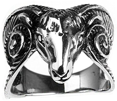 HIJONES Herren Edelstahl Weinlese Silber Ton Ziegen Kopf Gotischer Radfahrer Ring Punkart Größe 65