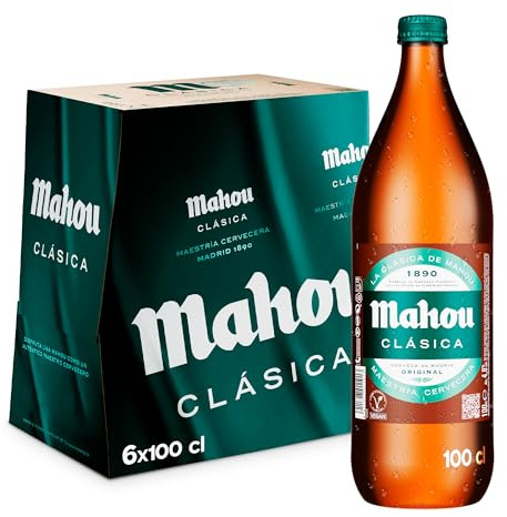 Mahou Clásica, Cerveza Lager Dorada, Pack 6 Botellas x 1 Litro