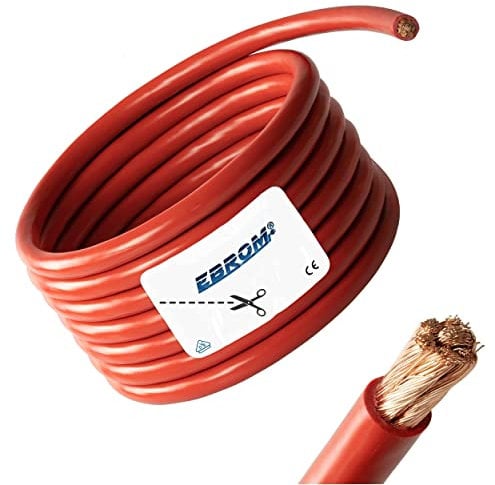 Cavo per batteria H07V-K in sezione da 16 mm², 25 mm², 35 mm² o 50 mm², adatto per la batteria dell'auto, in 100% rame OFC, acquistabile al metro, di colore rosso