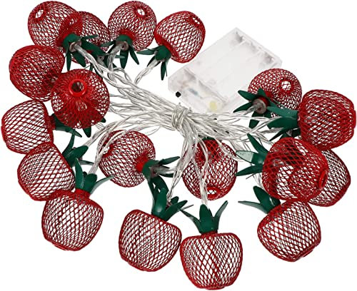 DINOWIN Metall Rote Äpfel Lichterketten, Draussen Wasserdicht 20 LEDs Ananas Birne Lichterketten für Gartenparty Dekoration Beleuchtung