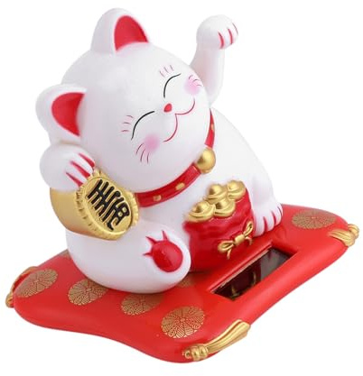 Pendentif de Voiture de Chat Feng Shui à énergie Solaire (Blanc)