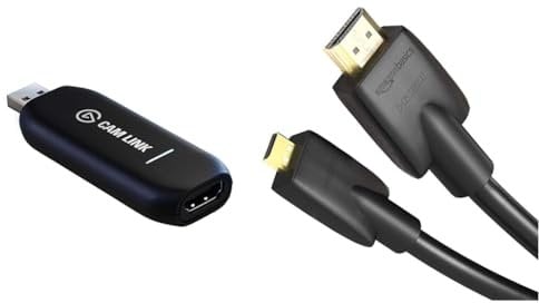 Elgato Cam Link 4K - Live-Streamen und Aufnehmen, Action Cam oder Camcorder in 1080p60 oder 4K bei 30 fps, HDMI Capture-Gerät & Amazon Basics Hochgeschwindigkeits-HDMI-Kabel, Typ Micro-HDMI auf HDMI