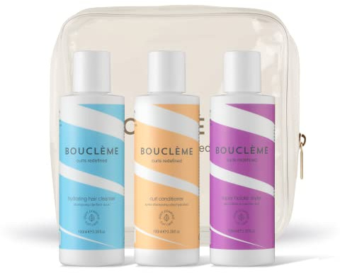 Bouclème Hair Care Gift Set - Curly Hair Products - Ultimate Travel Kit for Curls & Waves - Hydrating Cleanser, Curl Conditioner & Super Hold Styler 3 x 100ml